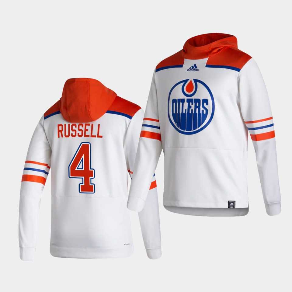 Men Edmonton Oilers 4 Russell White NHL 2021 Adidas Pullover Hoodie Jersey